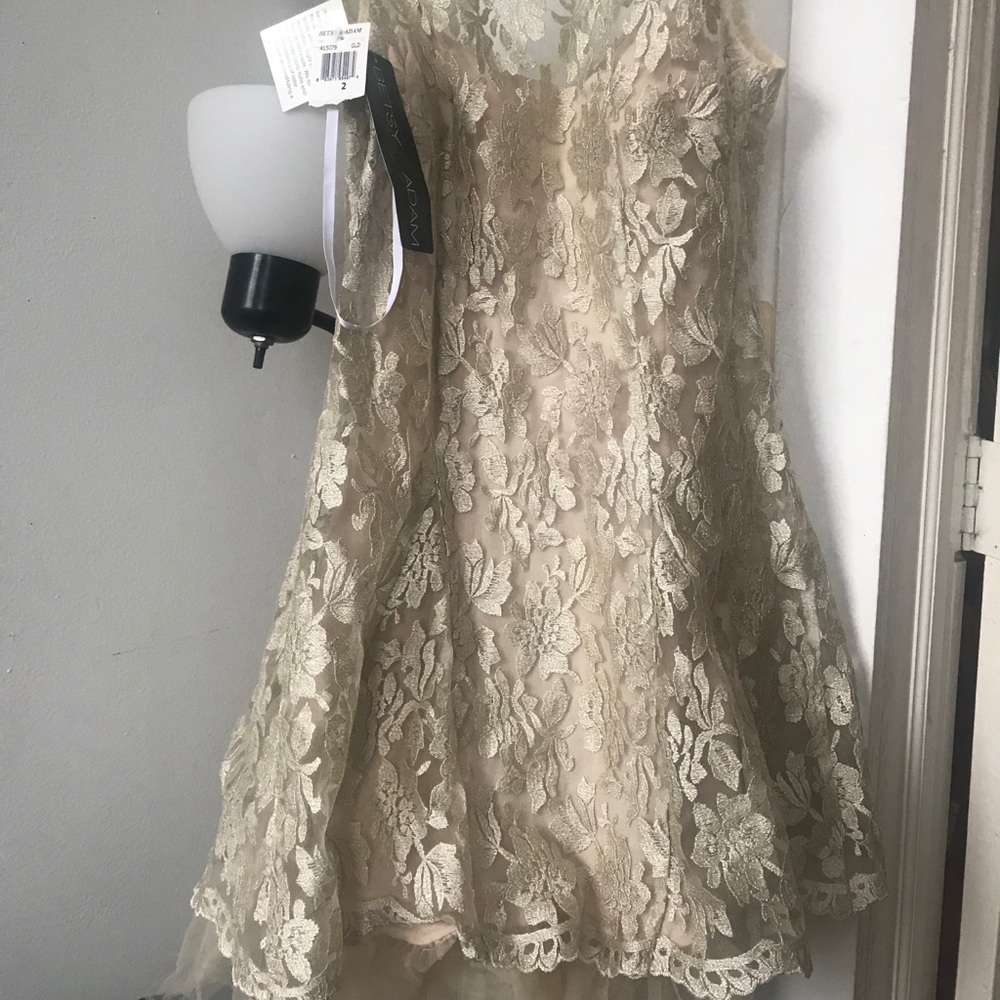 Betsy & Adam Cocktail Lace Dress Fit & Flare Beige